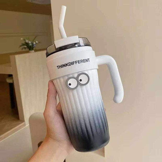 860ML Coffee Cup Outdoor Thermo Water Bottle with Straw Stainless Steel Tumbler Car Thermal Mug Keeps Cold and Heat Vacuum Flask