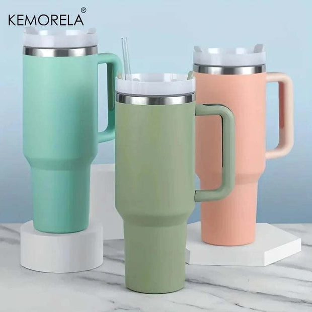 1200ML 304 Stainless Steel Insulated Water Bottle Thermal Coffee Car Cup Cold Hot Mugs Vacuum Flask with Handle Straw for Sport