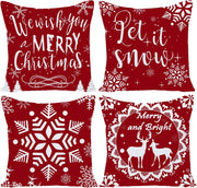 Merry Christmas Decorative Pillows Covers 22X22 Set of 4 for Christmas Decorations Red Christmas Tree Snowflake Winter Holiday Throw Pillow Cases Xmas Farmhouse Decor for Couch Sofa