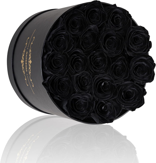 Handmade Preserved Black Roses, 18 Selected Rosebuds, Long Lasting for Her