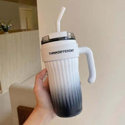 860ML Coffee Cup Outdoor Thermo Water Bottle with Straw Stainless Steel Tumbler Car Thermal Mug Keeps Cold and Heat Vacuum Flask
