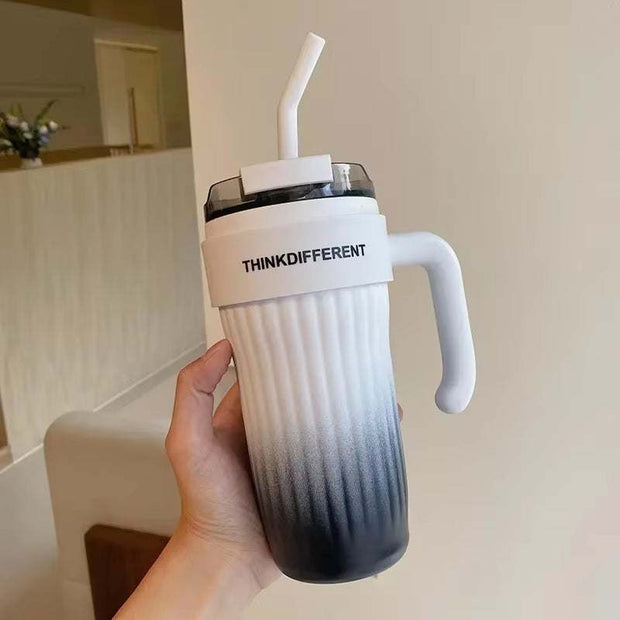 860ML Coffee Cup Outdoor Thermo Water Bottle with Straw Stainless Steel Tumbler Car Thermal Mug Keeps Cold and Heat Vacuum Flask