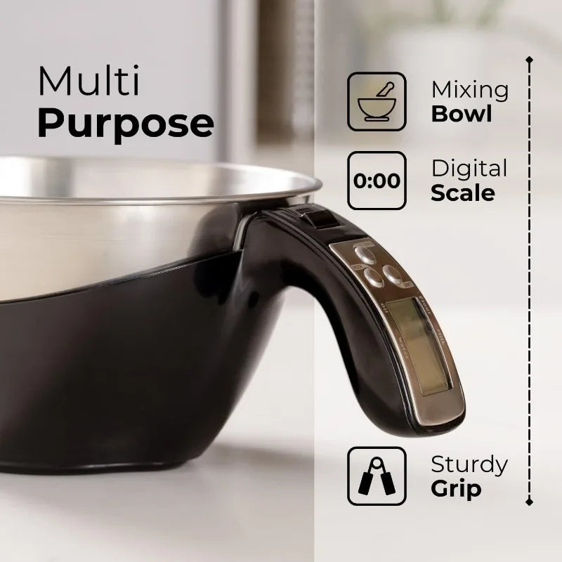 Digital Kitchen Food Scale with Bowl - 11Lb, Grams & Ounces - Removable, Dishwasher-Safe Mixing Bowl - Black