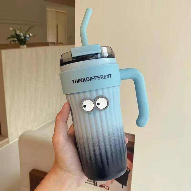 860ML Coffee Cup Outdoor Thermo Water Bottle with Straw Stainless Steel Tumbler Car Thermal Mug Keeps Cold and Heat Vacuum Flask