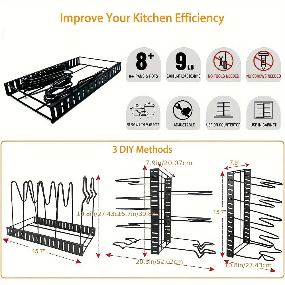 Pot Storage Rack 8-Layer POTS and Pans Storage Box Kitchen Cabinet Storage Metal Rack,For Christmas