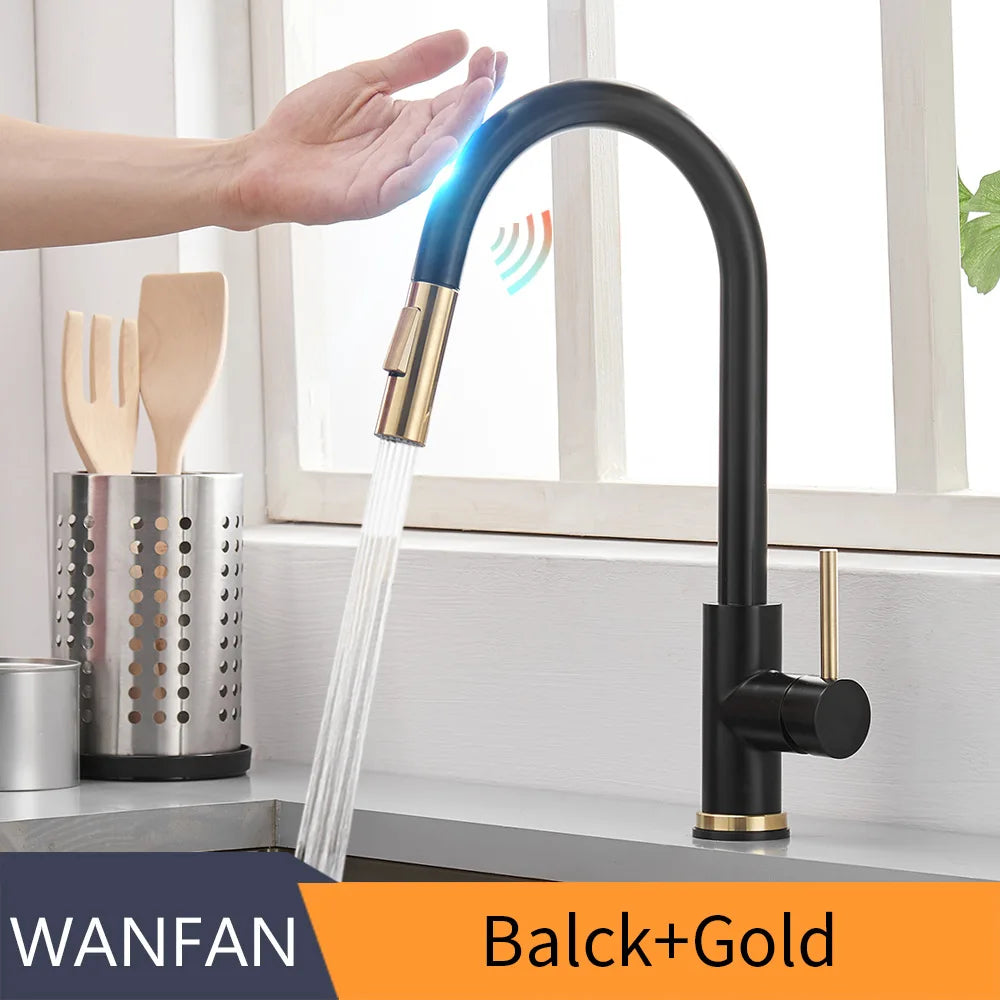 Pull Out Brush Nickel Sensor Kitchen Faucets Stainless Steel Smart Induction Mixed Tap Touch Control Sink Tap Torneira De KH1026