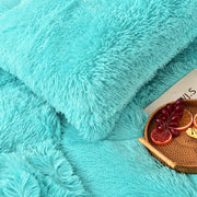 5 PCS Shaggy Duvet Cover Bedding Set - Long Faux Fur Luxury Ultra Soft (Aqua, Full/Queen)